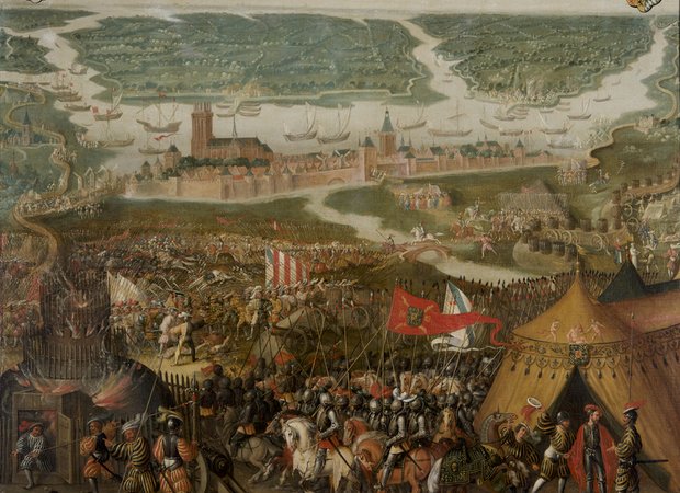 Het opbreken van het beleg van Dordrecht door Hertog Jan van Brabant in 1418 - collectie Dordrechts Museum